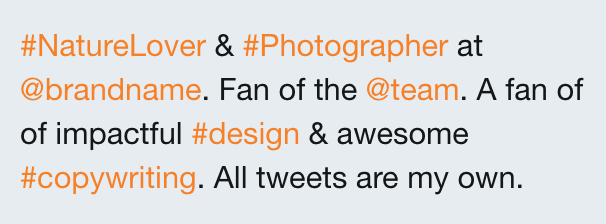 Example of too many hashtags in a Twitter bio